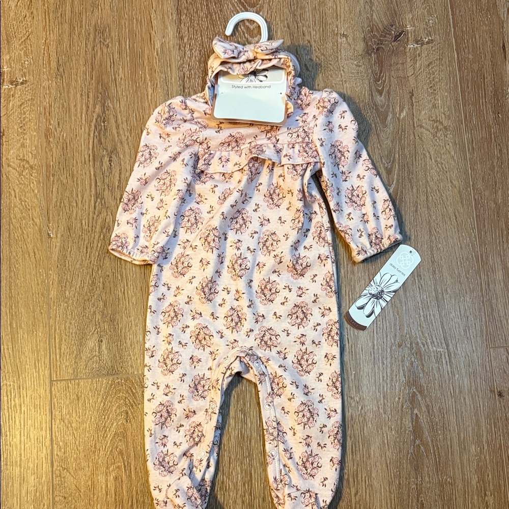 3/$20 Daisy Fuentes Pink Floral Kids Footie Sleeper with Matching Bow Headband